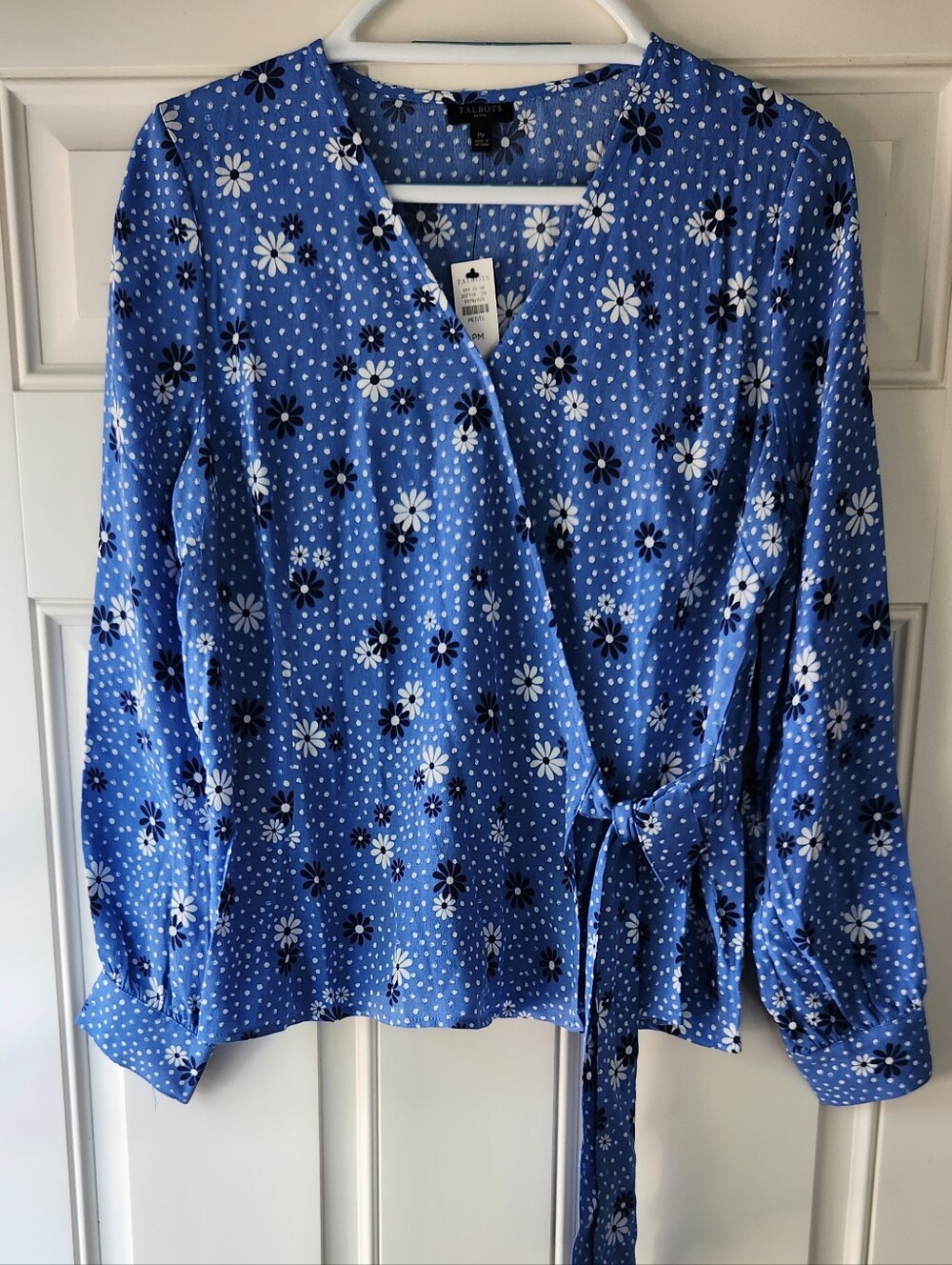 Talbots Royal Blue Floral Wrap-Style Blouse